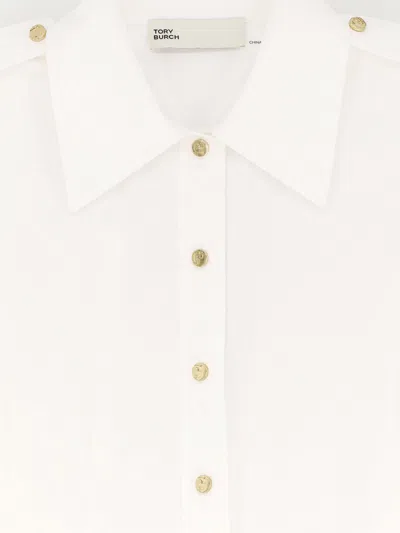 Tory Burch Camp Short Sleeved Button-up Shirt In White