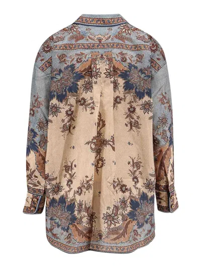 Zimmermann Womens Blue Cream Indienne Ascension Manstyle Graphic-pattern Silk Shirt