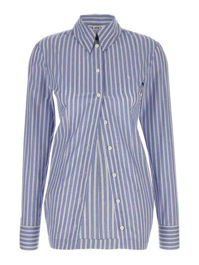 Attico Striped Shirt With Cuffed Long Sleeves In Blue