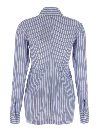 Attico Striped Shirt With Cuffed Long Sleeves In Blue