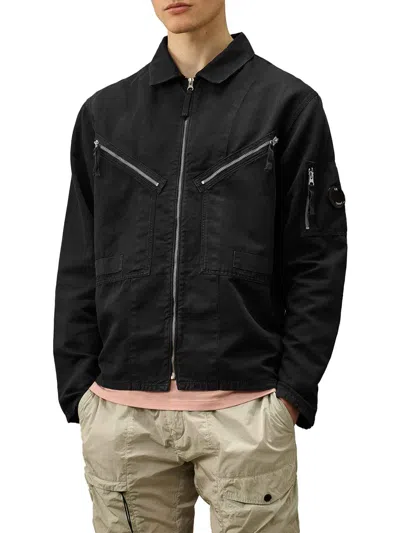 C.p. Company Cotton And Linen Shirt With Zip Closure In Black