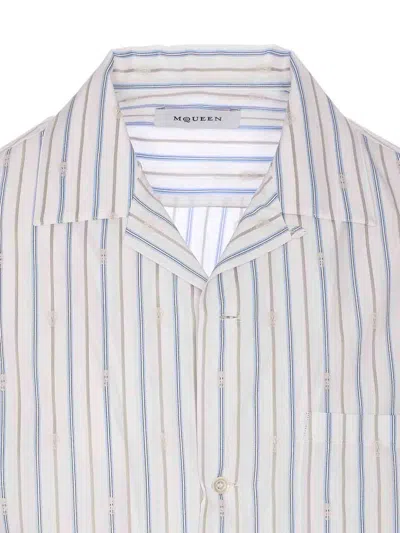 Alexander Mcqueen Short-sleeve Striped Shirt With Camp Collar