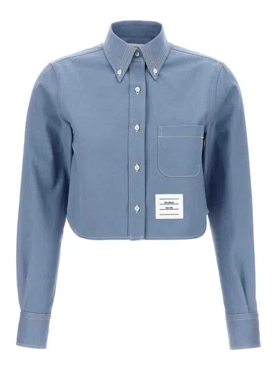 Thom Browne Cropped Denim Shirt With Contrast Stitching