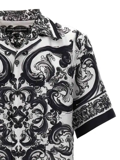 Dolce & Gabbana Maiolica Print Silk Twill S/s Shirt In Black