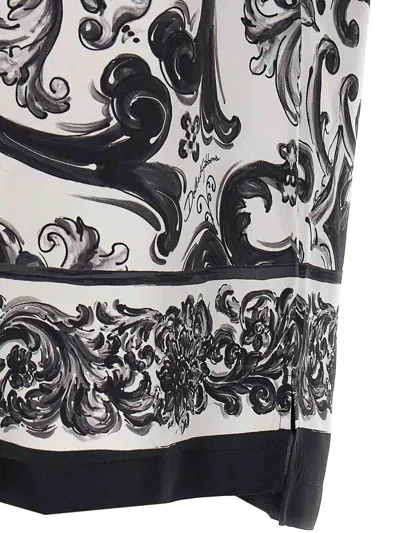 Dolce & Gabbana Maiolica Print Silk Twill S/s Shirt In Black