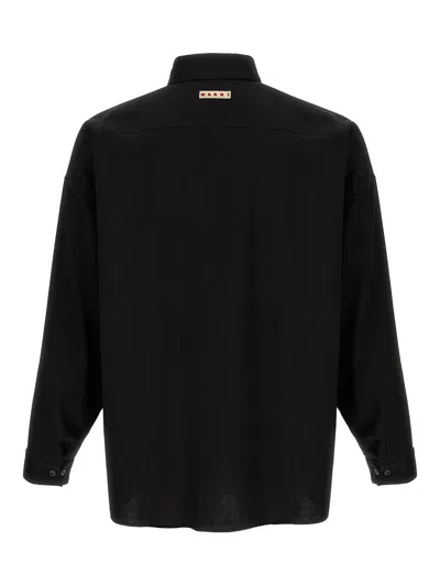 Marni Cool Wool Shirt With Contrast Stitching Shirt And Blouse Black In Black