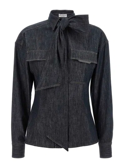 Brunello Cucinelli Bow Pocket Long Sleeve Shirt