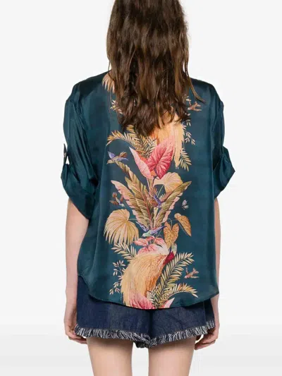 Zimmermann Womens Dark Blue Palm Floral Ascension Relaxed-fit Silk Shirt Xs