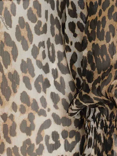 Ganni Printed Viscose Chiffon Tie String Shirt Shirts Animalier In Animal Print