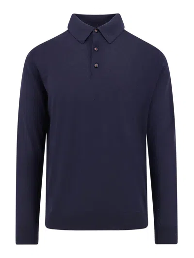Kiton Long Sleeve Polo Shirt In Blue