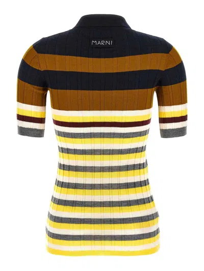 Marni Ribbed Texture Wool Polo Shirt In Multi