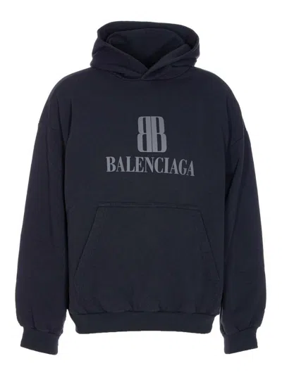 Balenciaga Black Hoodie With Fixed Hood And Logo Lettering On The Front In Cotton Man In Black