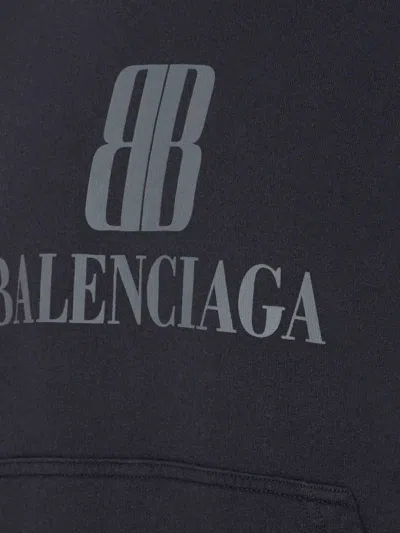 Balenciaga Black Hoodie With Fixed Hood And Logo Lettering On The Front In Cotton Man In Black