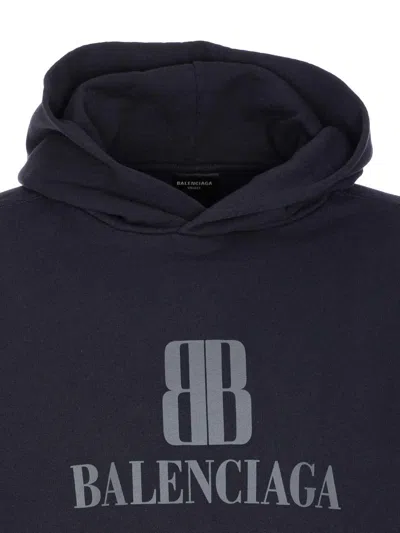 Balenciaga Black Hoodie With Fixed Hood And Logo Lettering On The Front In Cotton Man In Black