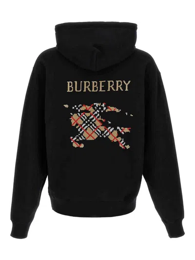 Burberry Men Black Sweatshirt With Ekd Embroidery On The Front And Logo Print On The Rear In Cotton In Black
