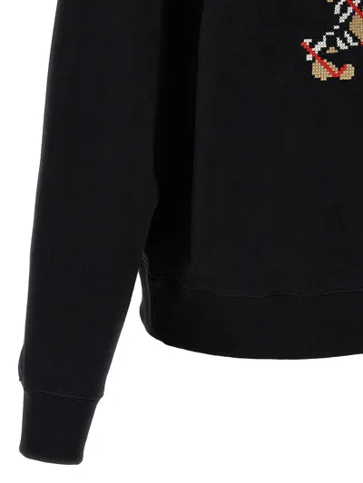Burberry Men Black Sweatshirt With Ekd Embroidery On The Front And Logo Print On The Rear In Cotton In Black