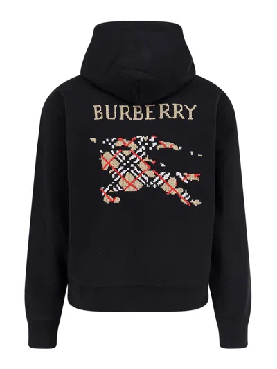 Burberry Men Black Sweatshirt With Ekd Embroidery On The Front And Logo Print On The Rear In Cotton In Black