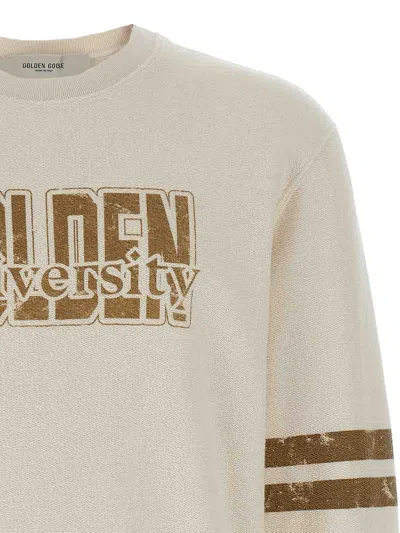 Golden Goose Ivory Cotton Sweatshirt With Contrasting Logo In Gray
