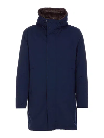 Herno Hooded Long Length Padded Coat With Button Pockets