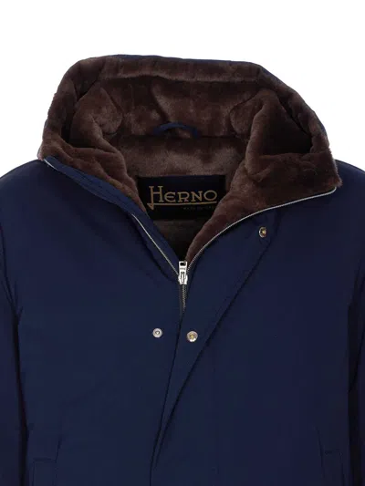 Herno Hooded Long Length Padded Coat With Button Pockets