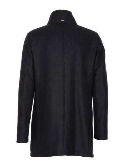 Herno Antracite Coat With Zip And Buttons Closure