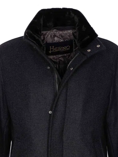 Herno Antracite Coat With Zip And Buttons Closure