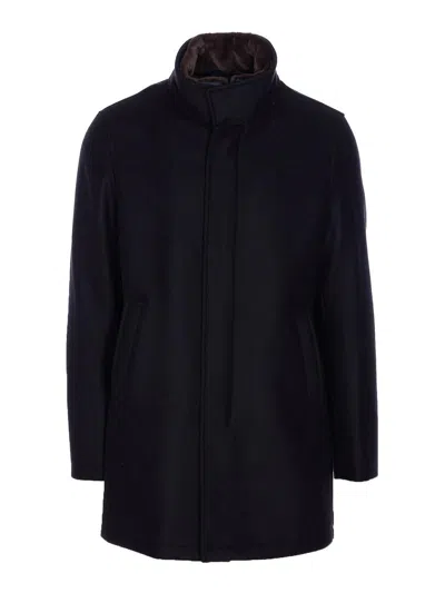 Herno Collar Shearling Removable Pockets Lateral Sleeves Long In Black