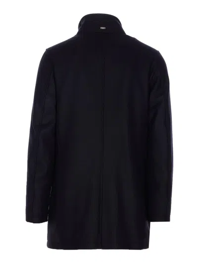 Herno Collar Shearling Removable Pockets Lateral Sleeves Long In Black