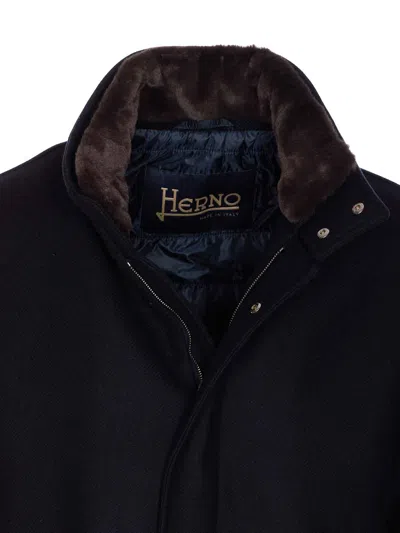 Herno Collar Shearling Removable Pockets Lateral Sleeves Long In Black