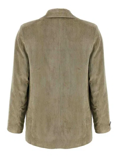 Peserico Ribbed Velvet Blazer With Flap Pockets In Green