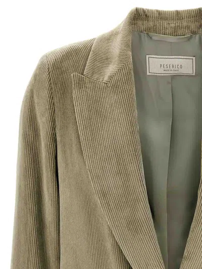 Peserico Ribbed Velvet Blazer With Flap Pockets In Green