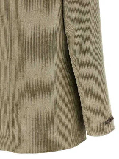 Peserico Ribbed Velvet Blazer With Flap Pockets In Green