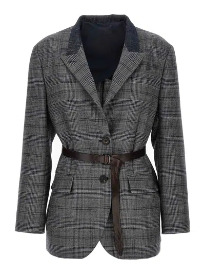 Brunello Cucinelli Monile Houndstooth Blazer Blazer And Suits Gray In Gray