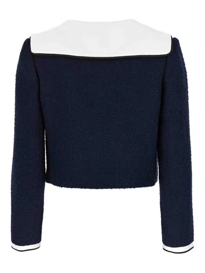 Self-portrait Navy Boucle Contrast Collar Blazer