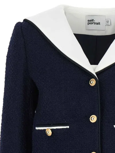 Self-portrait Navy Boucle Contrast Collar Blazer
