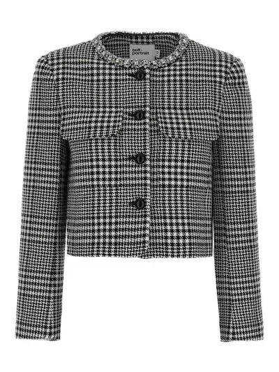 Self-portrait Houndstooth Crystal Trim Blazer