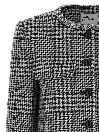 Self-portrait Houndstooth Crystal Trim Blazer
