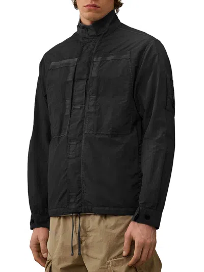 C.p. Company C.p.company Men Flatt Nylon Jacket With Logo Iconic Detail In Black