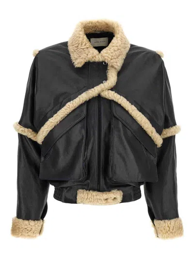 Magda Butrym Leather Jacket With Unique Fur Insert