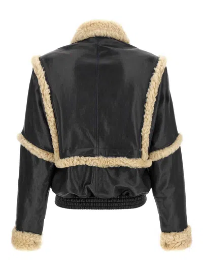 Magda Butrym Leather Jacket With Unique Fur Insert