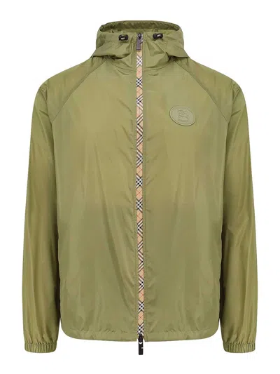 Burberry Men Nylon Jacket With Ekd Patch In Green