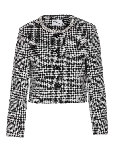 Self-portrait Houndstooth Crystal Trim Blazer