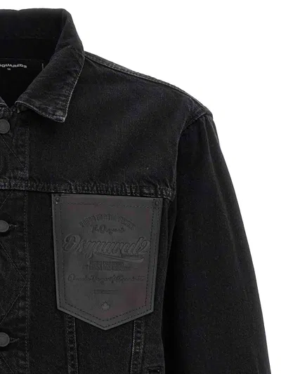 Dsquared2 Black Jacket With Classic Collar And Embossed Logo On The Front