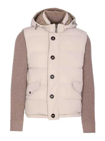 Moorer Quilted Jacket Hood Knitted Sleeves