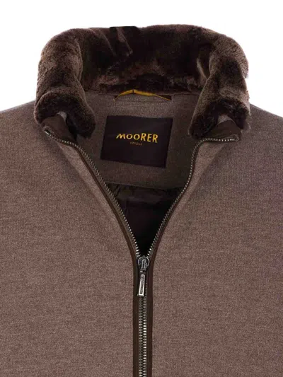 Moorer Casual Jacket With Fur Collar And Ribbed Finish