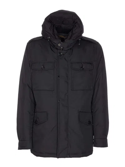 Moorer Quilted Hooded Jacket Removable Hood In Black