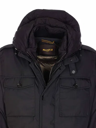 Moorer Quilted Hooded Jacket Removable Hood In Black