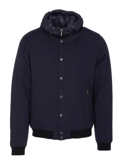 Moorer Padded Jacket With Removable Hood And Zip Pockets In Blue