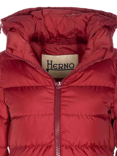 Herno Hooded Zip-up Padded Jacket Clothing In Red