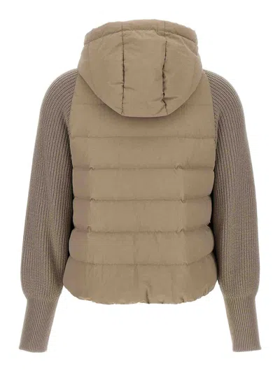 Brunello Cucinelli Two-material Puffer Jacket Casual Jackets And Parka Beige